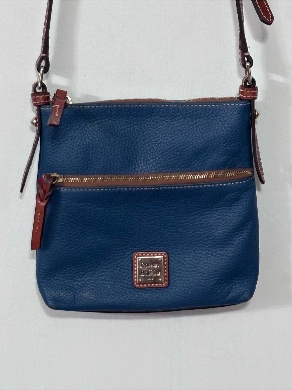 Dooney & Bourke Blue Leather Crossbody with Brown Trim